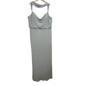 Jenny Yoo Dress Size 22 Light Gray Beige Strap Long Maxi Gown Drapped Neck Scarf